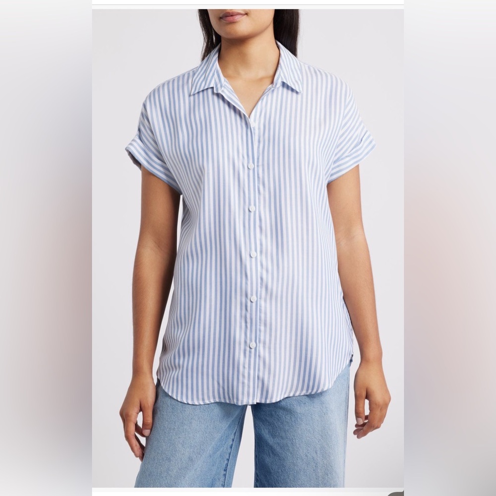 beachlunchlounge Sky Blue Striped Button Down Shirt